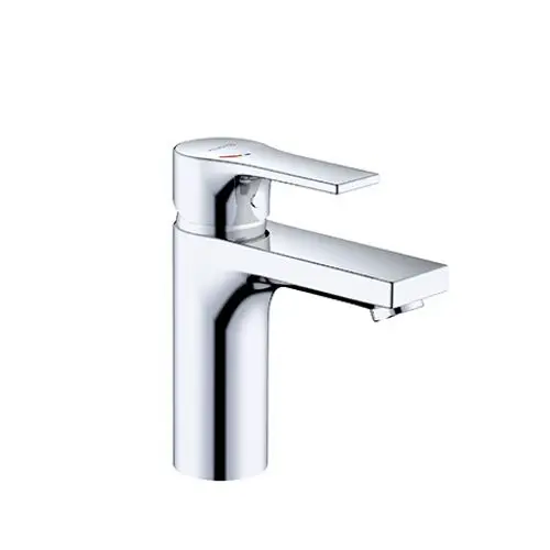 Moderne, glänzende Badarmatur mit einem flachen Hebel und minimalistischen Design, ideal für stilvolle Badezimmer.